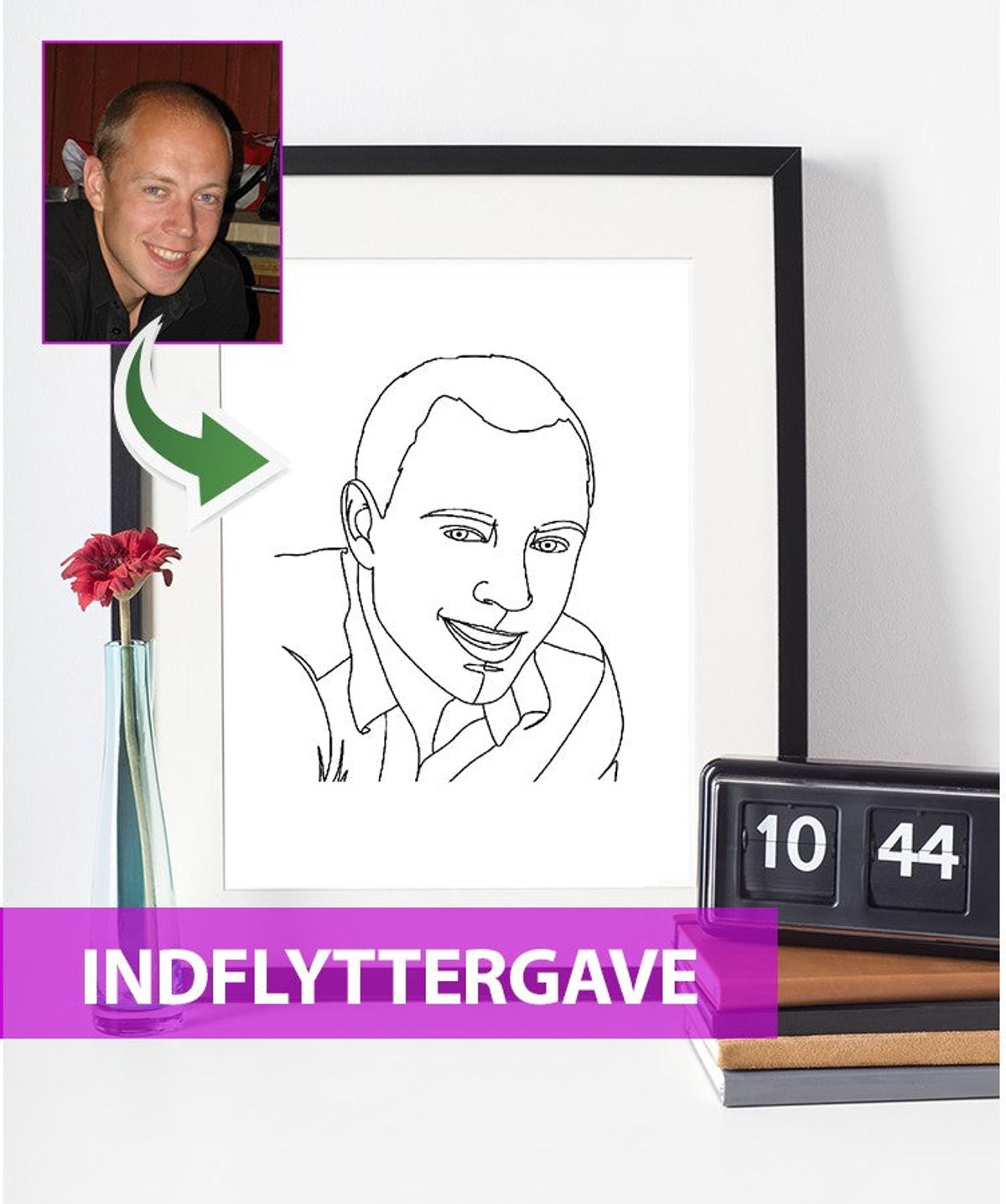 Indflyttergave - line art tegning efter dine fotos