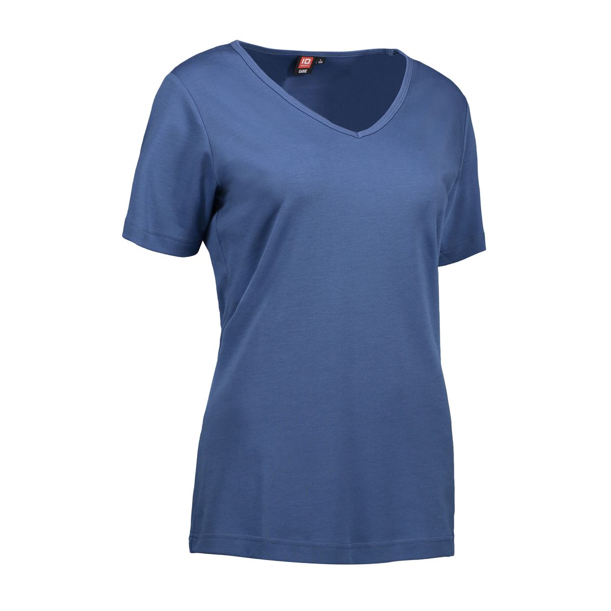 Indigo farvet dame t-shirt med v-hals - L