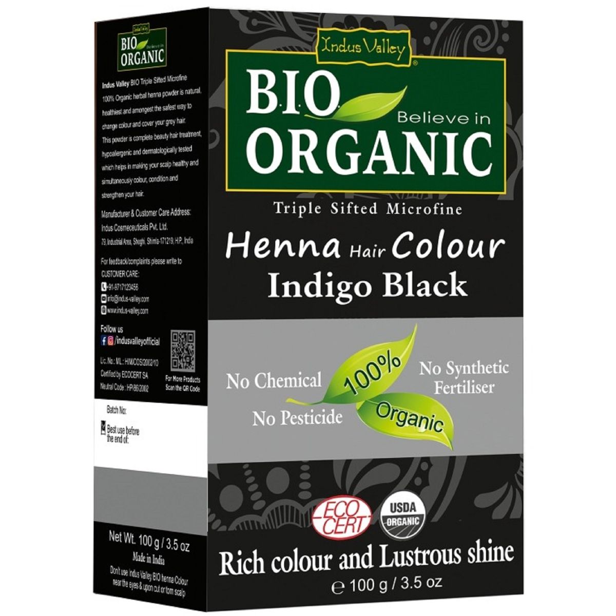 Indus Valley - Bio Organic Henna Hair Color Indigo Black