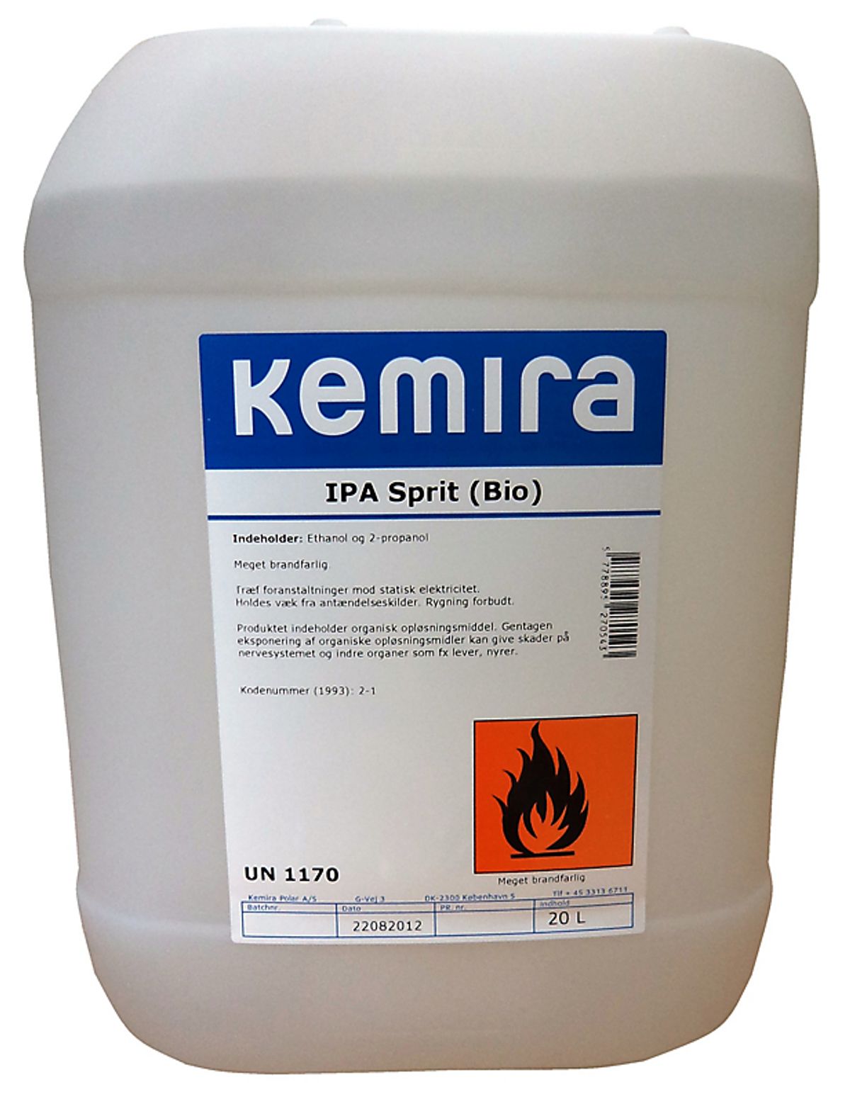 IPA sprit Bio, 96% 20ltr. UN 1987 Ethanol, 3, PG II, (D/E). OBS Max 16 stk. pr. ordre