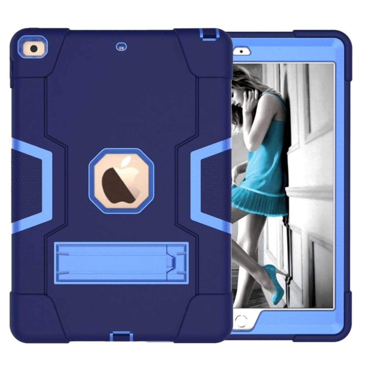 iPad 10.2 (2019/2020/2021) - Shockproof Hybridcover m/Kickstand - Mørkeblå/Lyseblå