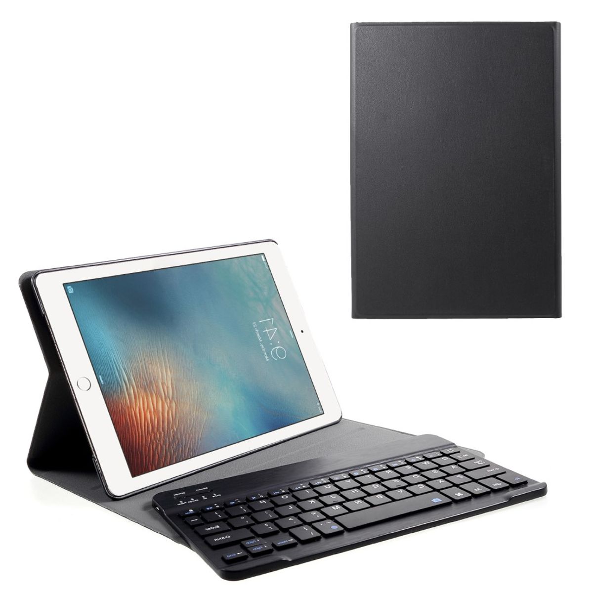 iPad 9.7 (2017/2018) - Bluetooth/trådløs Tastatur DANSK layout m/aftagelig læder etui/cover - Sort