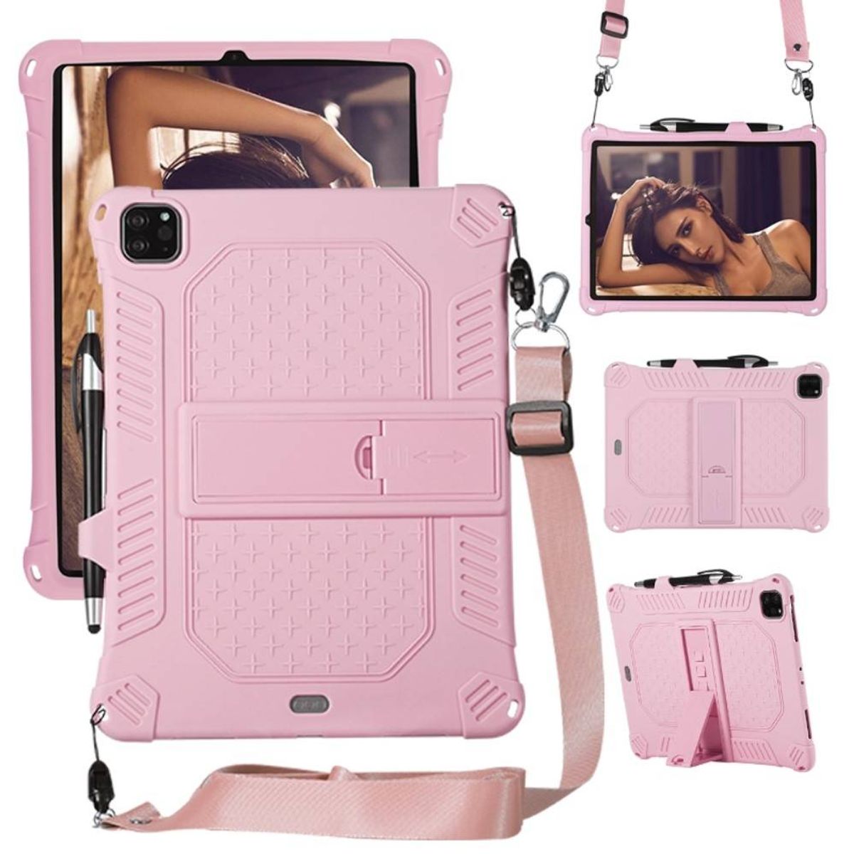 iPad Air 10.9 (2022/2020) / iPad Pro 11 (2020/2018) - Shockproof Hybridcover med kickstand & skulderrem - Pink