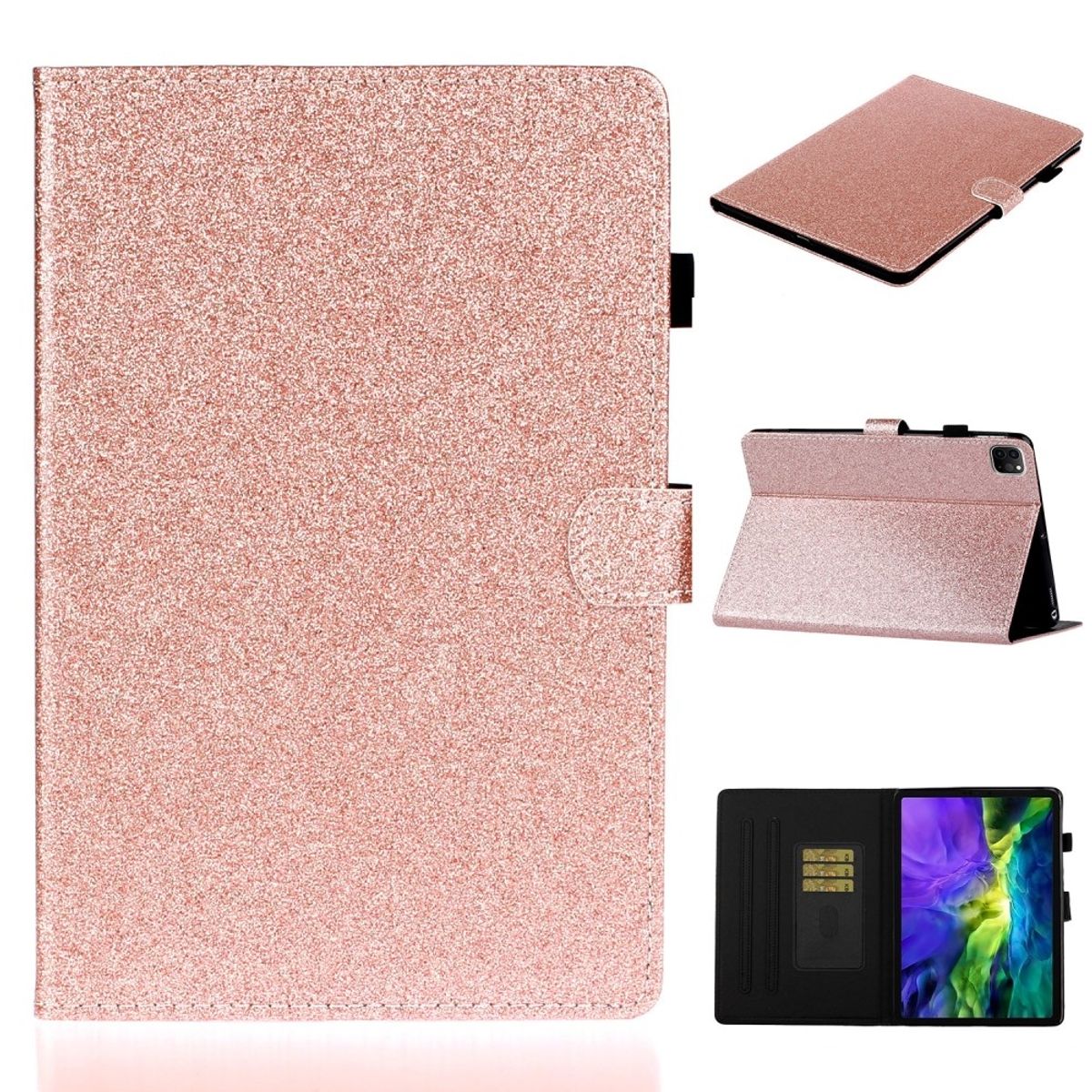 iPad Pro 11 (2021/2020/2018) - Glittery læder cover med kortholdere - Rosa guld