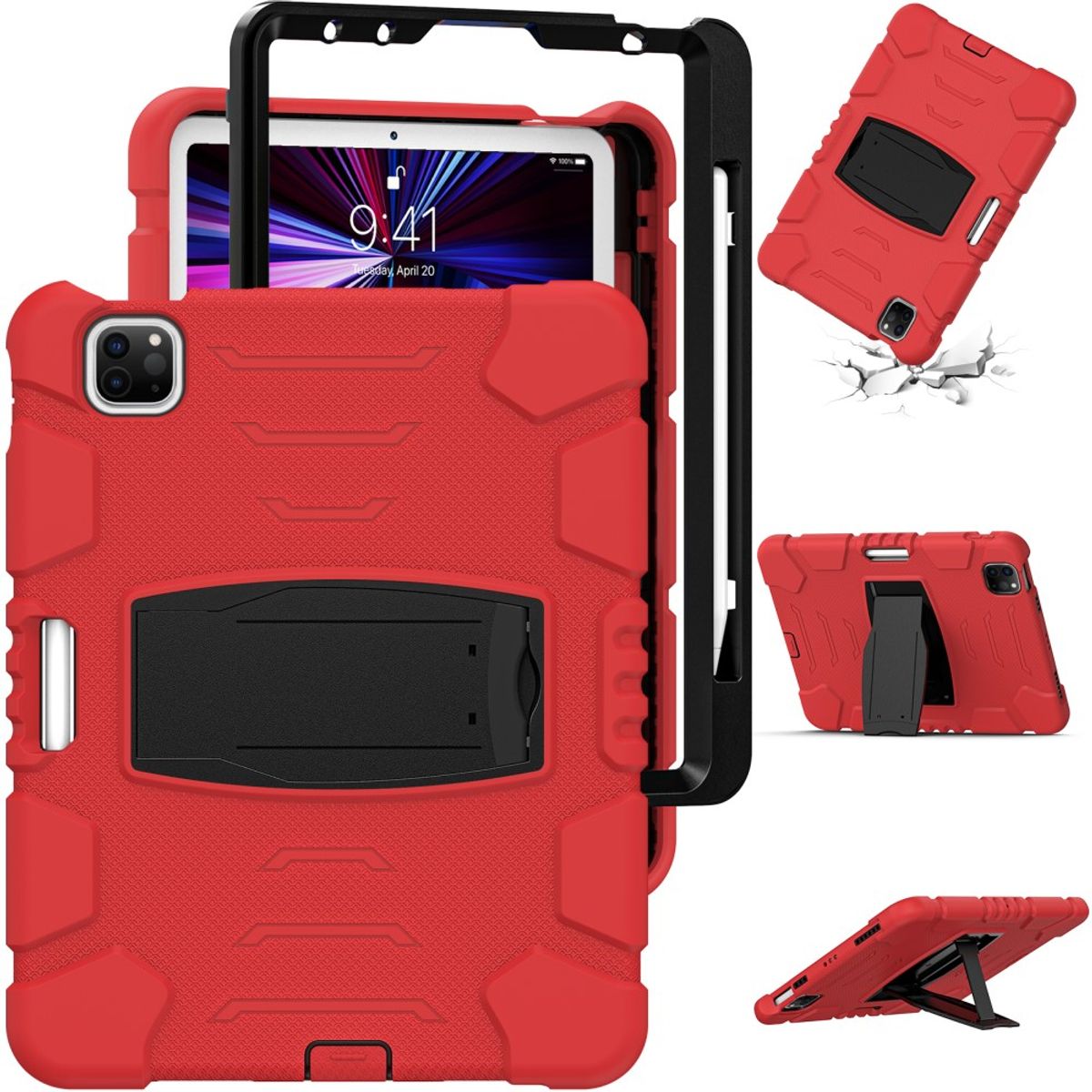 iPad Pro 11 (2022/2021/2020/2018) / Air 10.9 (2022/2020) - Armor Hybrid cover m/ Kickstand - Rød/sort