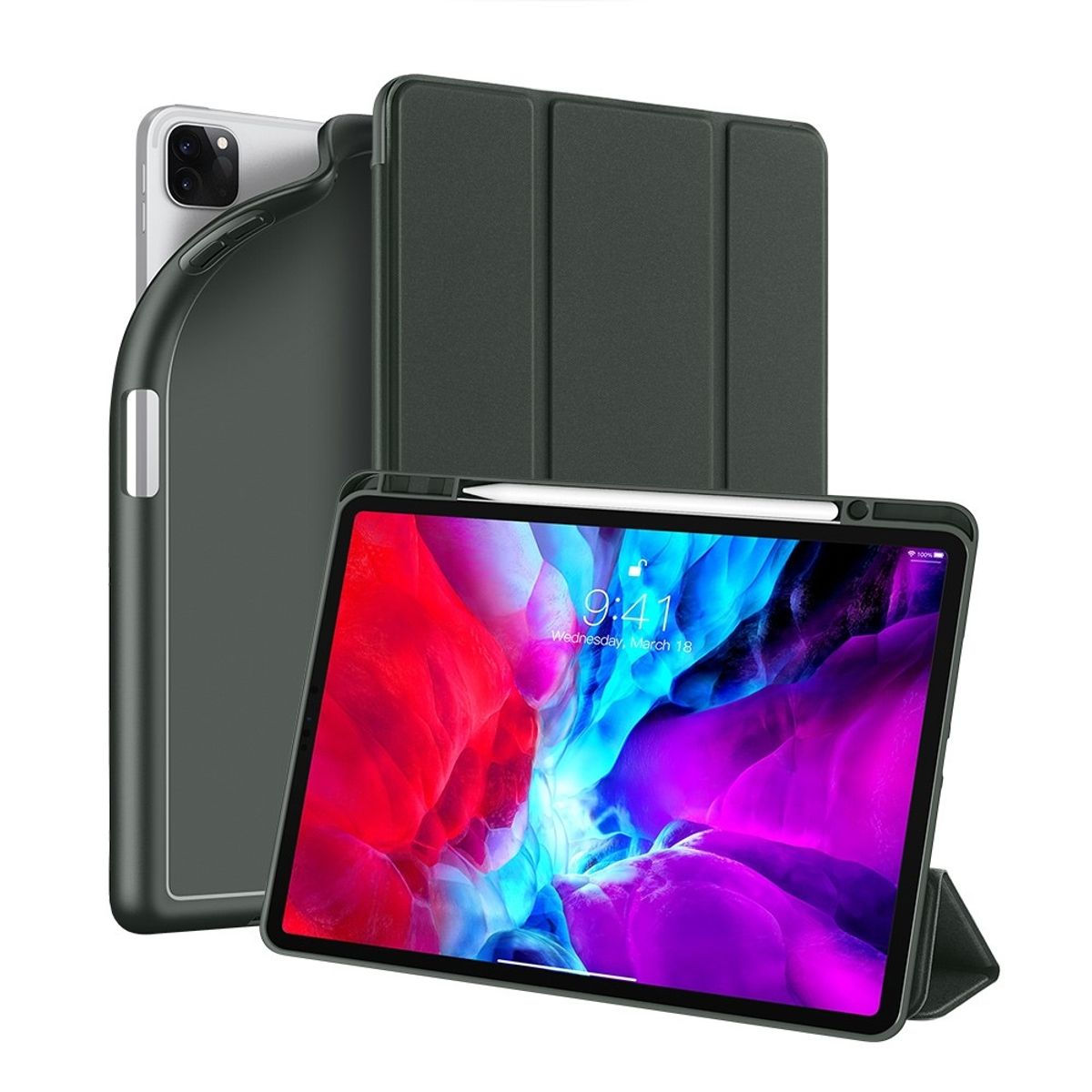 iPad Pro 12.9 (2020/2018) - DUX DUCIS OSOM Tri-Fold læder cover - Midnatsgrøn