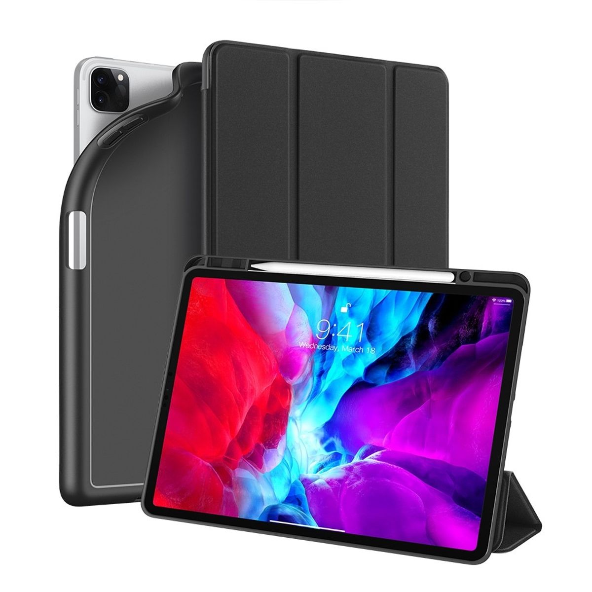 iPad Pro 12.9 (2020/2018) - DUX DUCIS OSOM Tri-Fold læder cover - Sort