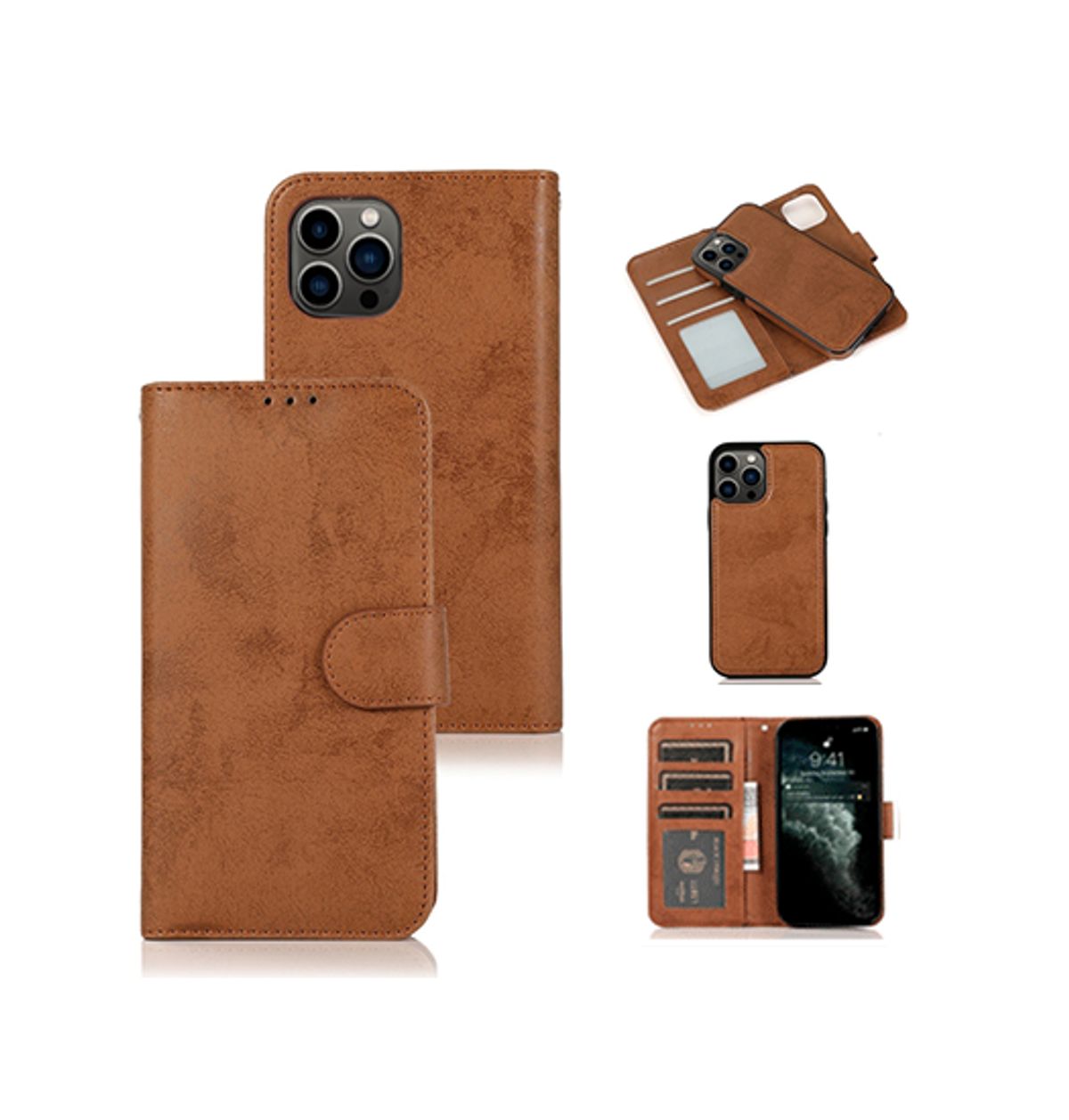 iPhone 11 Pro Max - Vintage 2-In-1 Læder Etui M. Aftageligt Cover - Brun