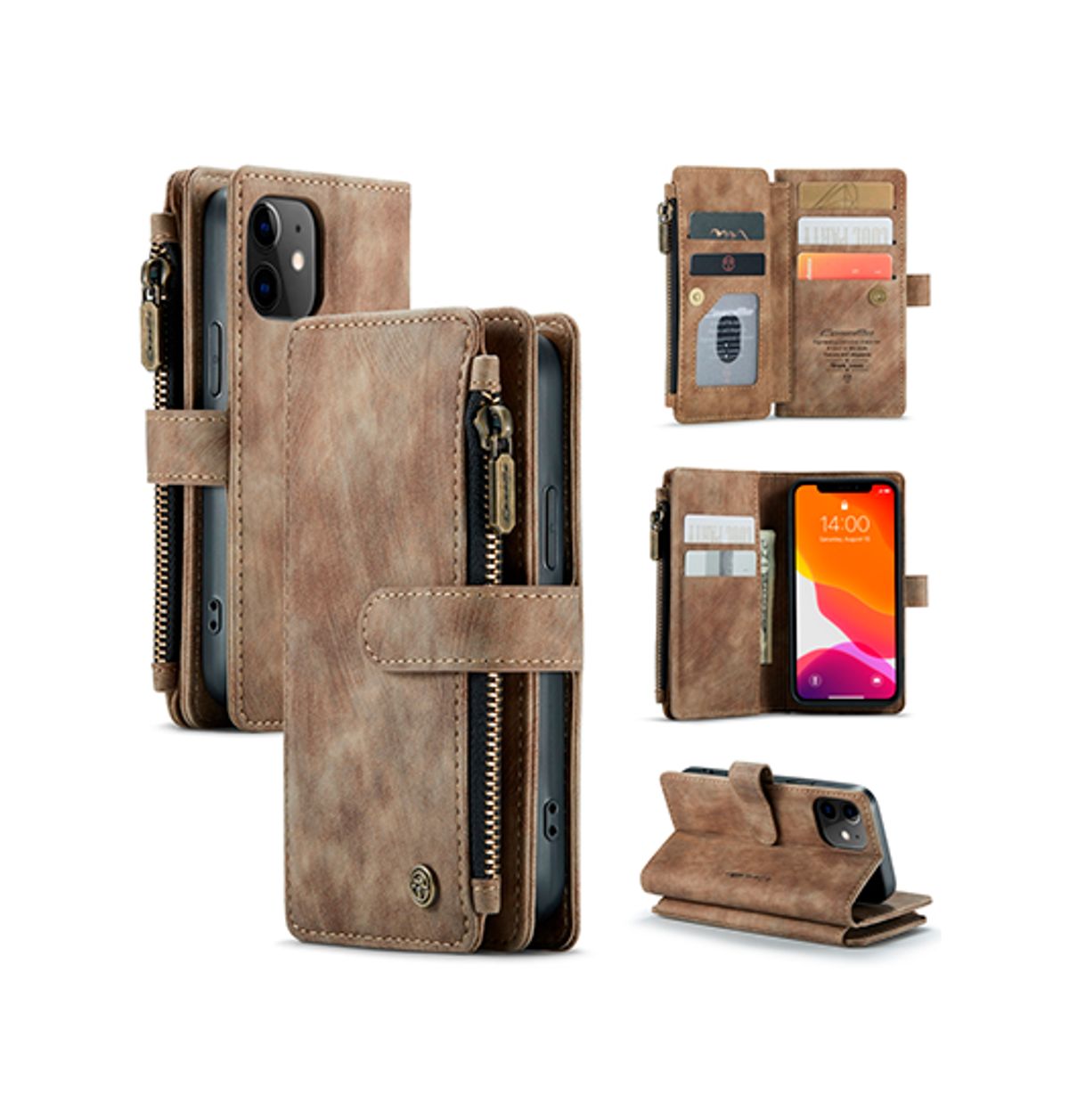 iPhone 12 Mini - CaseMe&trade; Multifunktionel Læder Etui / Pung - Brun