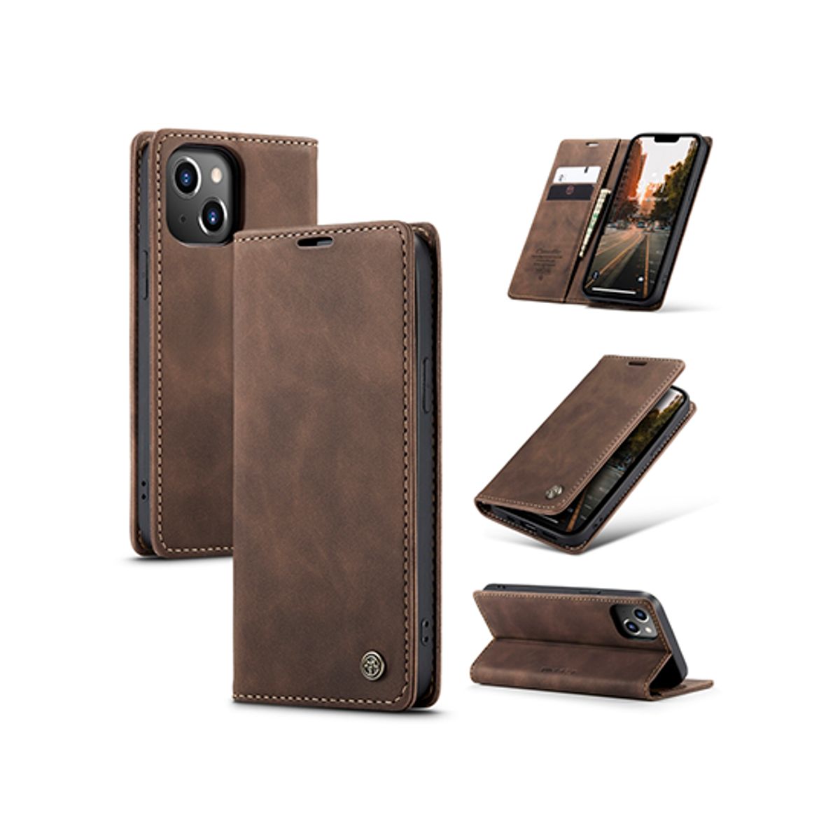 iPhone 12 Mini - CaseMe&trade; Noble Læder Etui / Pung - Mørkebrun