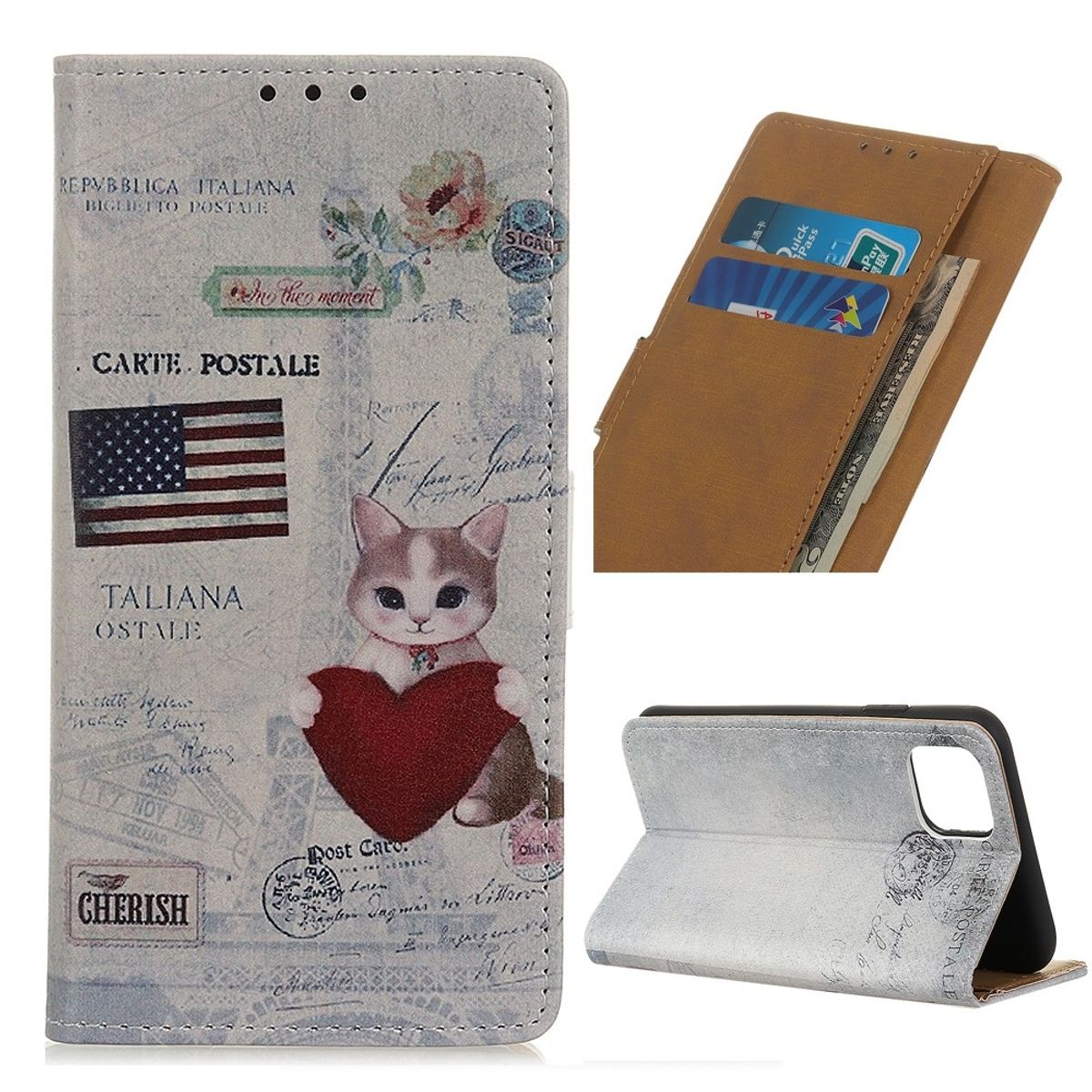 iPhone 12 Pro / iPhone 12 - Mønstret cover / pung - Kat / Hjerte