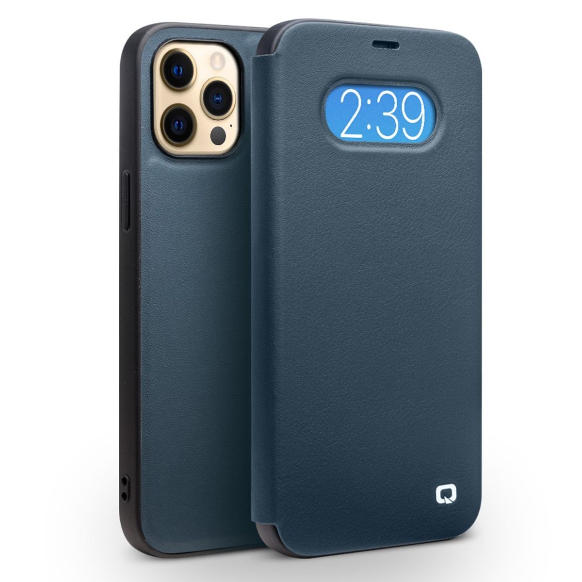 iPhone 12 Pro / iPhone 12 - QIALINO Ultra slim ægte læder cover - Blå