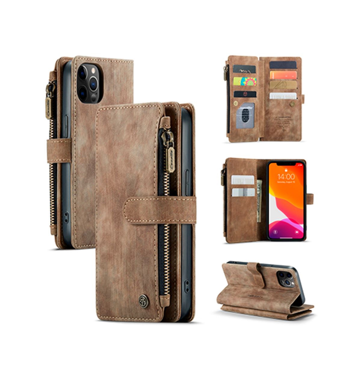 iPhone 12 Pro Max - CaseMe&trade; Multifunktionel Læder Etui / Pung - Brun