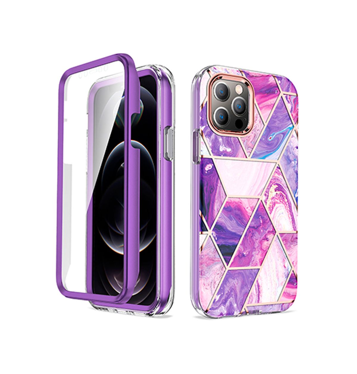 iPhone 12 Pro Max - UNIQ&trade; FULL 360° Marble Silikone Cover - Lilla