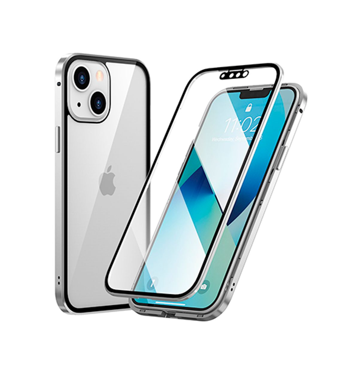 iPhone 13 - MagGuard&trade; 360 Magnetisk Cover M. Hærdet glas - Silver