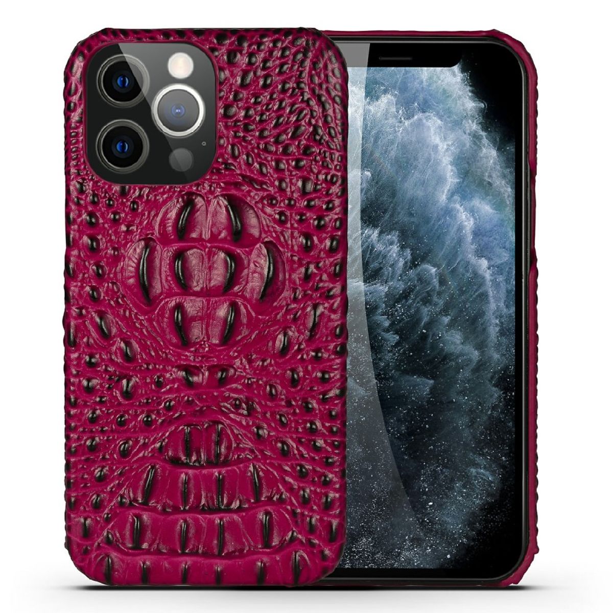 iPhone 13 Pro Max - Ægte læder cover - Krokodille design - Rød