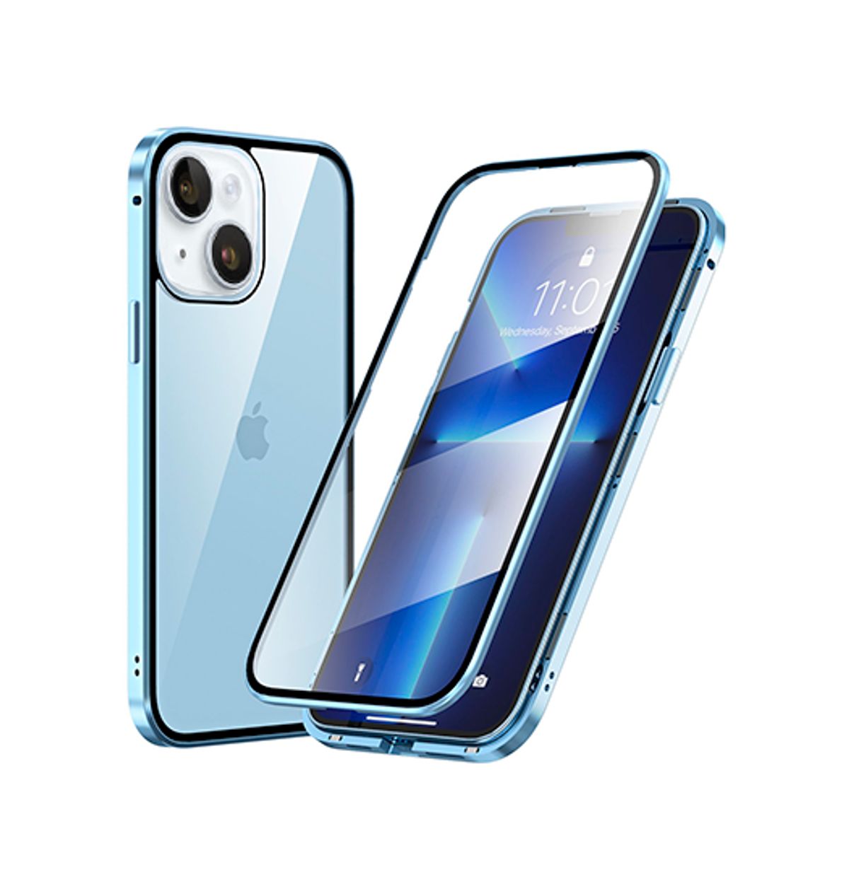 iPhone 14 - MagGuard&trade; 360 Magnetisk Cover M. Hærdet glas - Sierra Blue