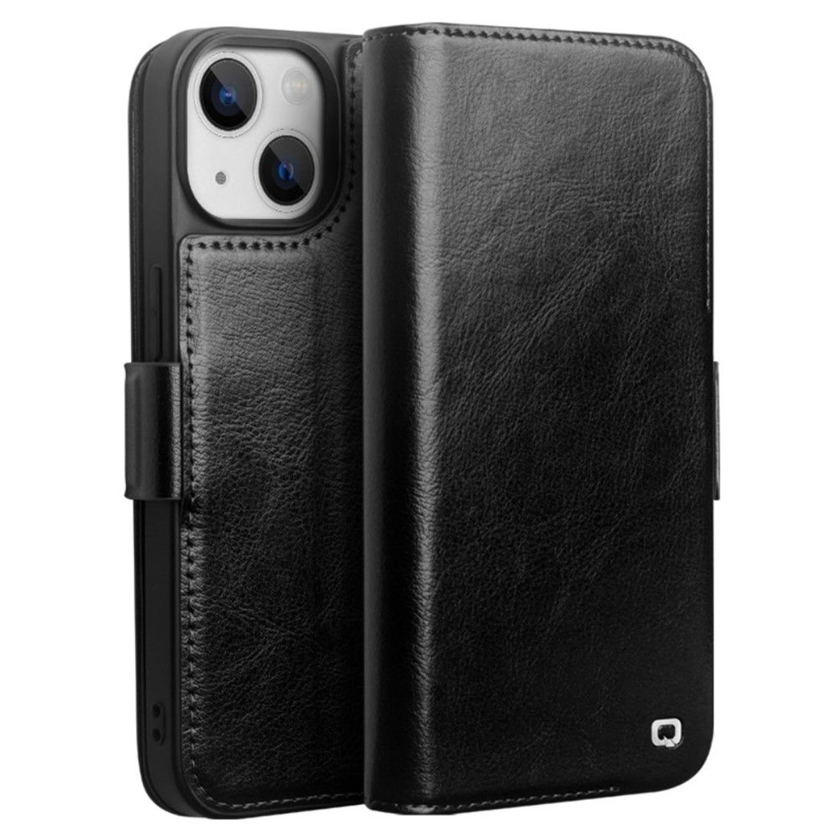 iPhone 14 Plus - QIALINO Classic Slim ægte læder cover - Sort