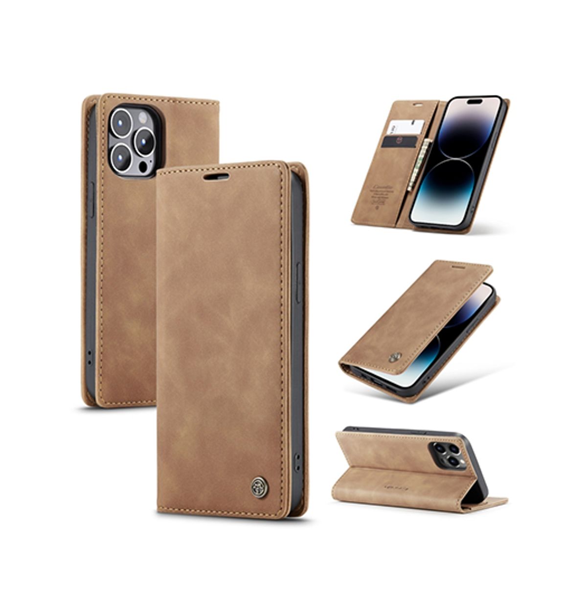 iPhone 14 Pro Max - CaseMe&trade; Noble Læder Etui / Pung - Brun