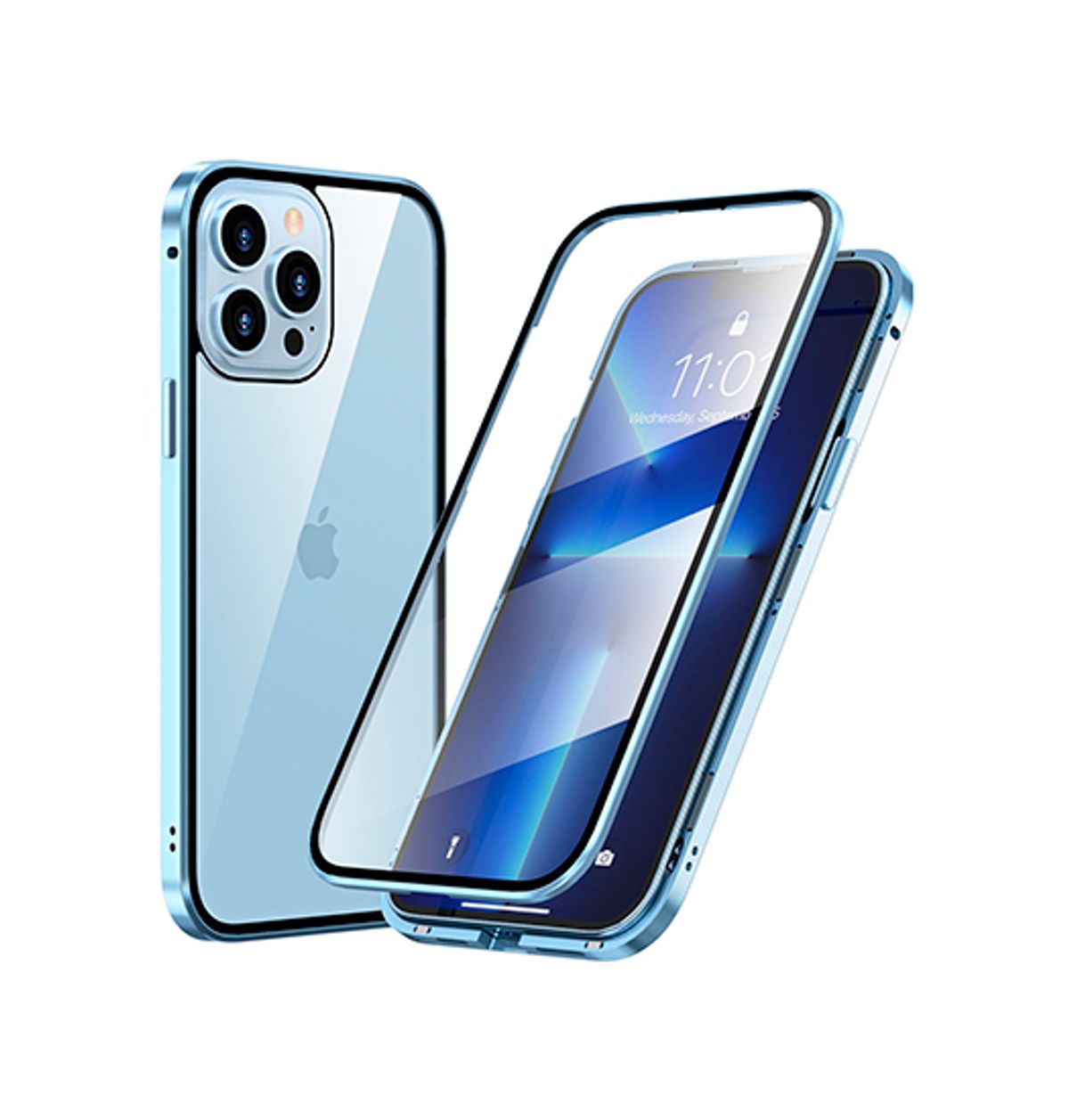 iPhone 14 Pro Max - MagGuard&trade; 360 Magnetisk Cover M. Hærdet glas - Sierra Blue