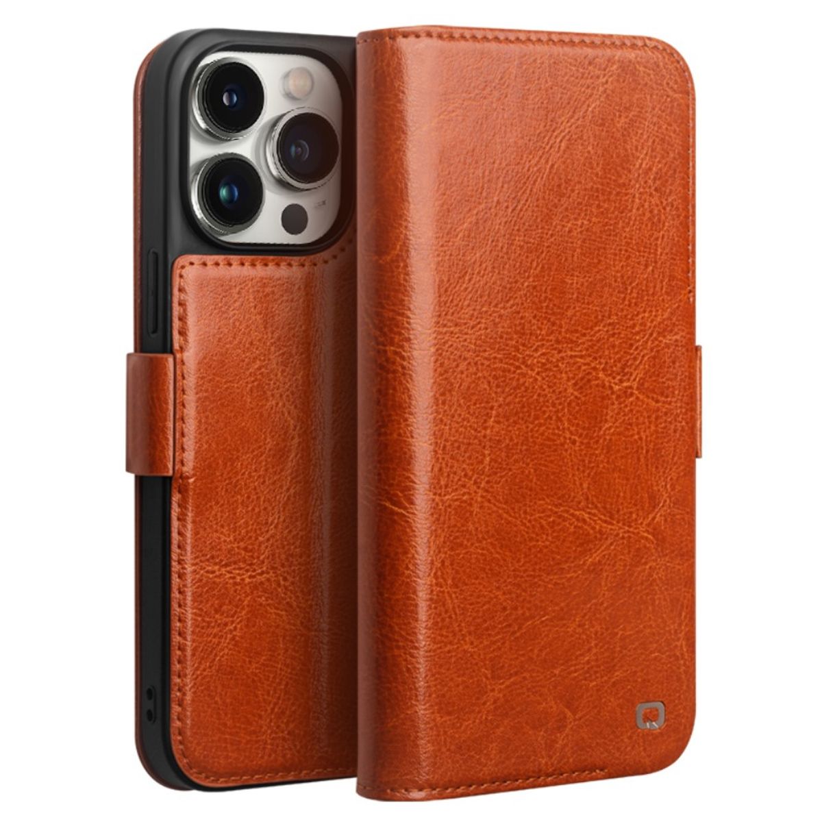 iPhone 14 Pro Max - QIALINO Classic Slim ægte læder cover - Lys brun