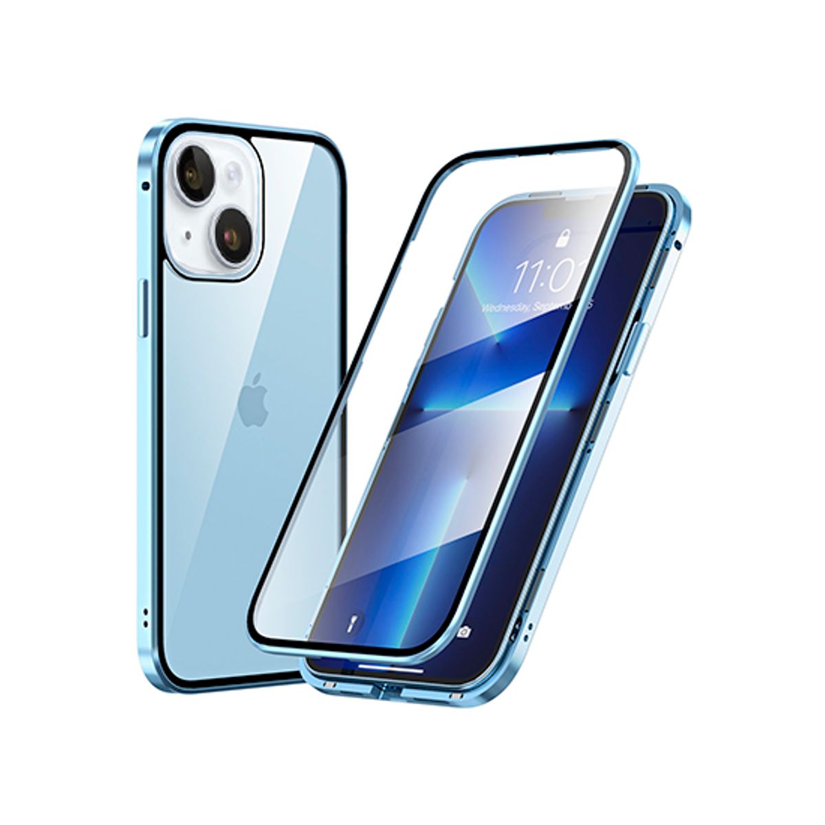 iPhone 15 - MagGuard&trade; 360 Magnetisk Cover M. Hærdet glas - Sierra Blue