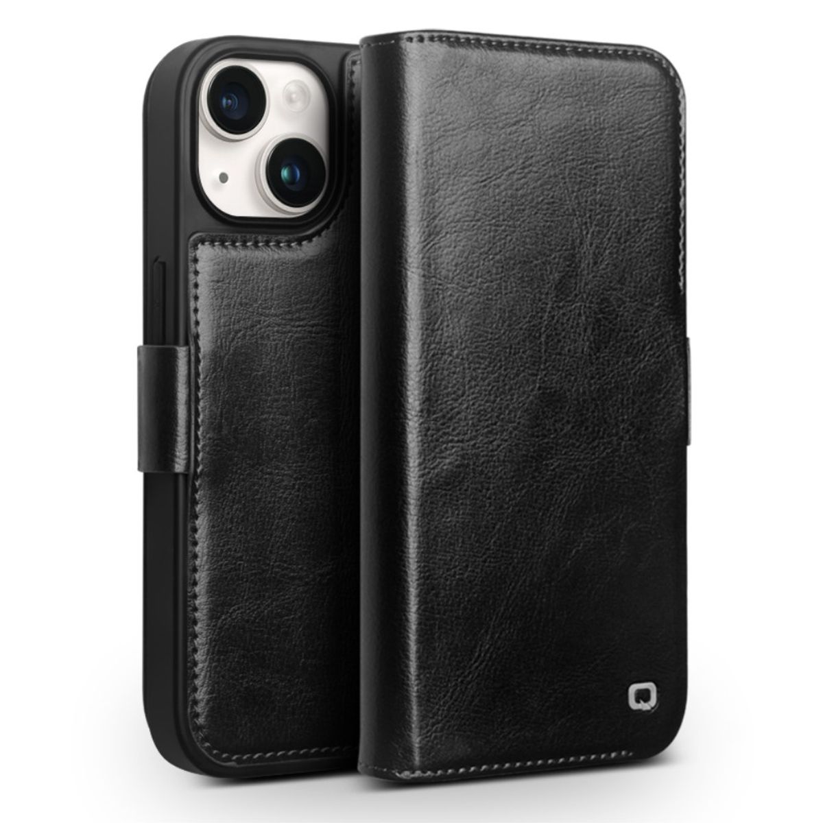 iPhone 15 Plus - QIALINO Classic Slim ægte læder cover - Sort