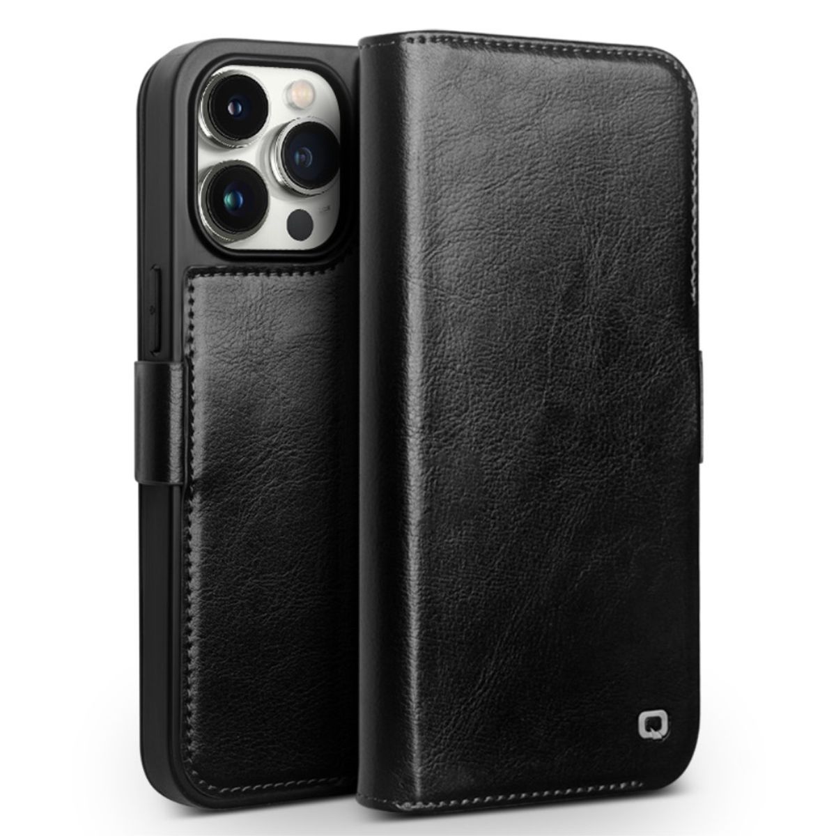 iPhone 15 Pro - QIALINO Classic Slim ægte læder cover - Sort