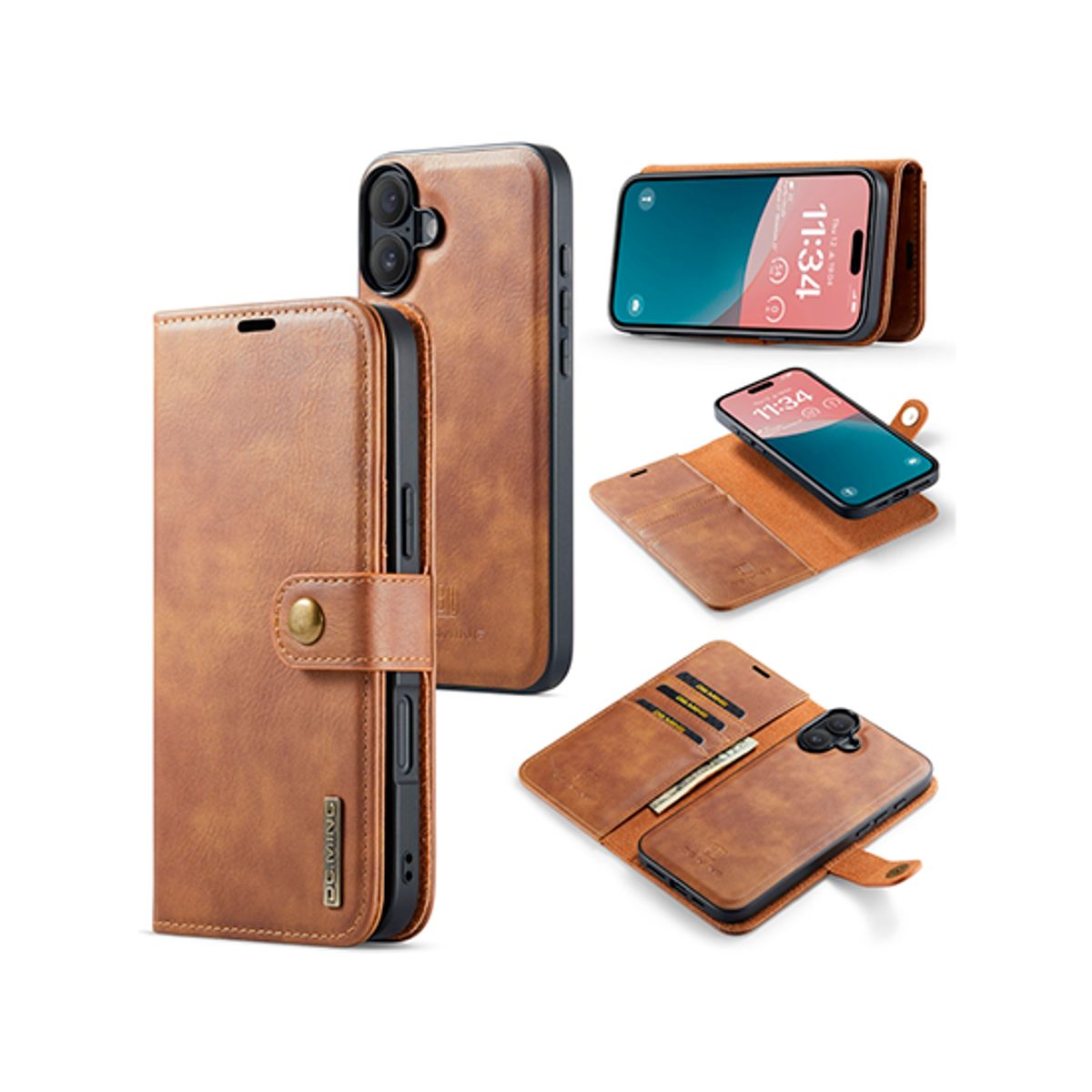 iPhone 16 - DG.MING&trade; Vintage 2-In-1 Læder Etui M. Cover - Brun