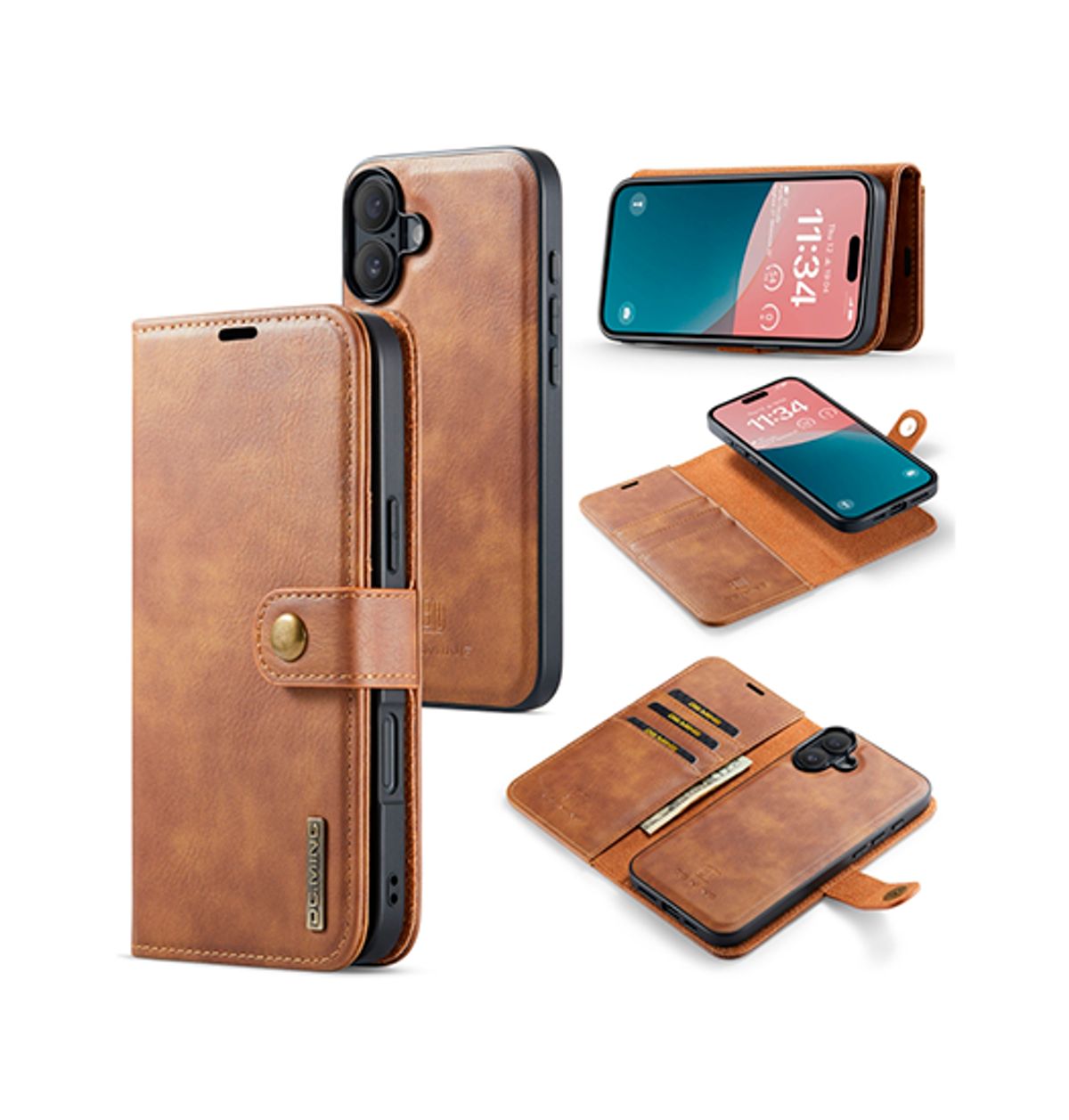 iPhone 16 Plus - DG.MING&trade; Vintage 2-In-1 Læder Etui M. Cover - Brun