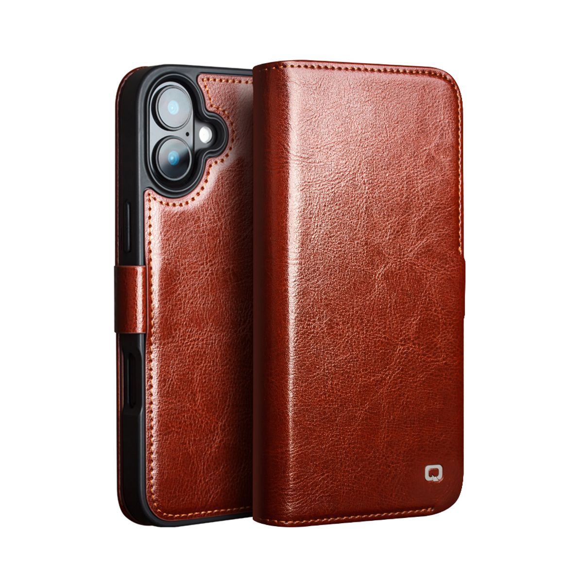 iPhone 16 Plus - QIALINO Classic Slim ægte læder cover - Brun