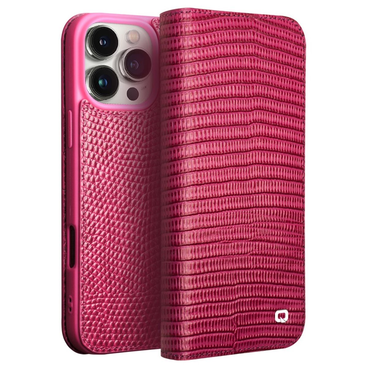 iPhone 16 Pro Max - QIALINO ægte læder cover - Krokodille design - Rød