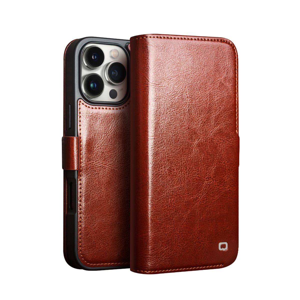 iPhone 16 Pro - QIALINO Classic Slim ægte læder cover - Brun