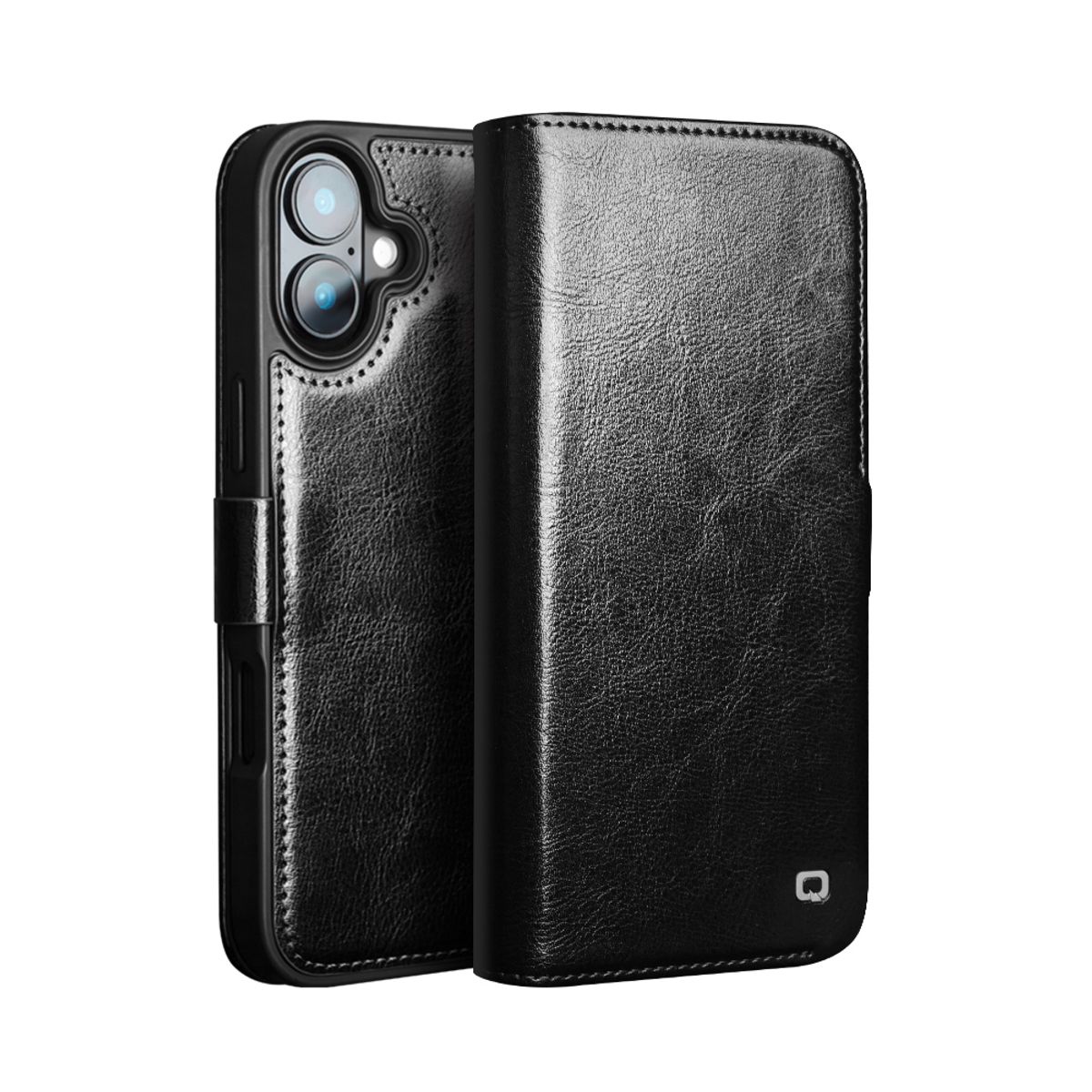 iPhone 16 - QIALINO Classic Slim ægte læder cover - Sort