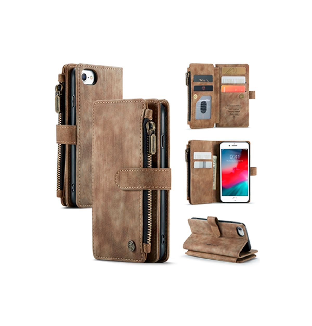 iPhone 6/6s - CaseMe&trade; Multifunktionel Læder Etui / Pung - Brun