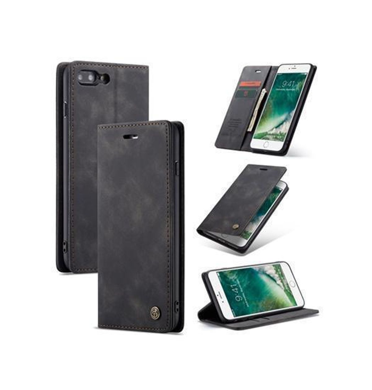 iPhone 7/8 Plus - CaseMe&trade; Noble Læder Etui / Pung - Sort