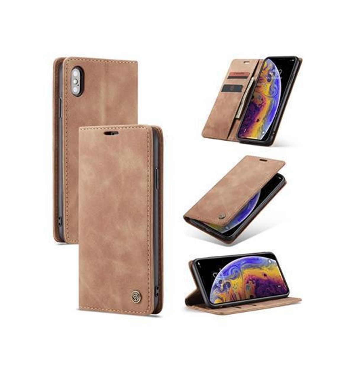 iPhone X/Xs - CaseMe&trade; Noble Læder Etui / Pung - Brun