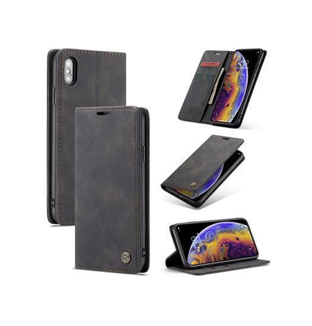 iPhone X/Xs - CaseMe&trade; Noble Læder Etui / Pung - Sort