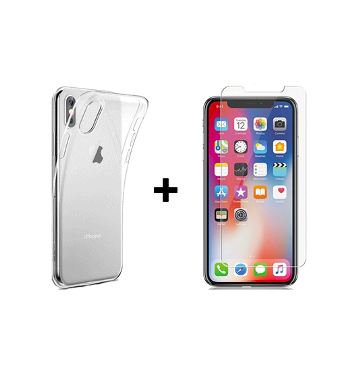 iPhone XS Max - Sikkerhedssæt - Beskyttelsesglas + Silikone Cover