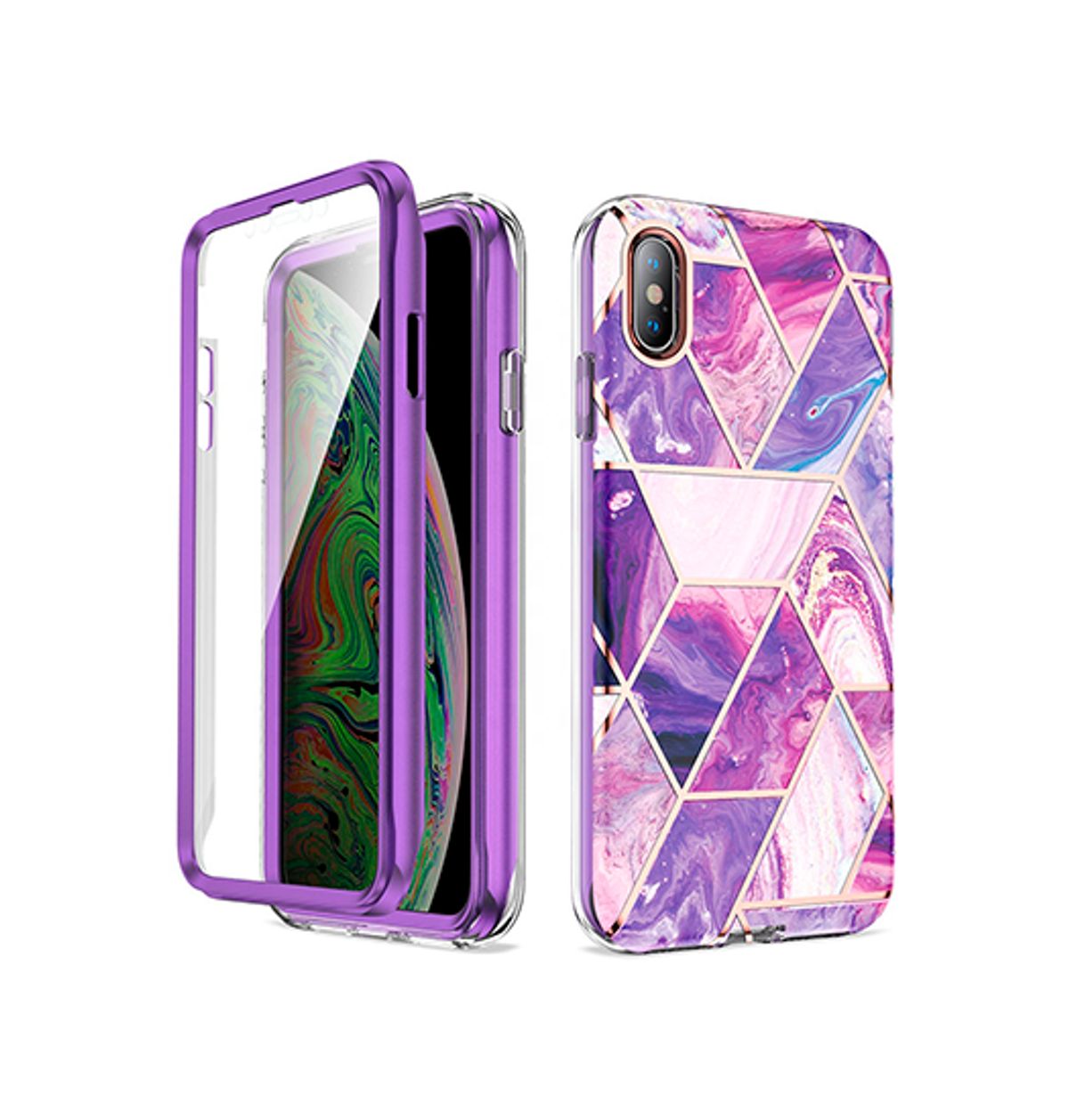 iPhone XS Max - UNIQ&trade; FULL 360° Marble Silikone Cover - LIlla