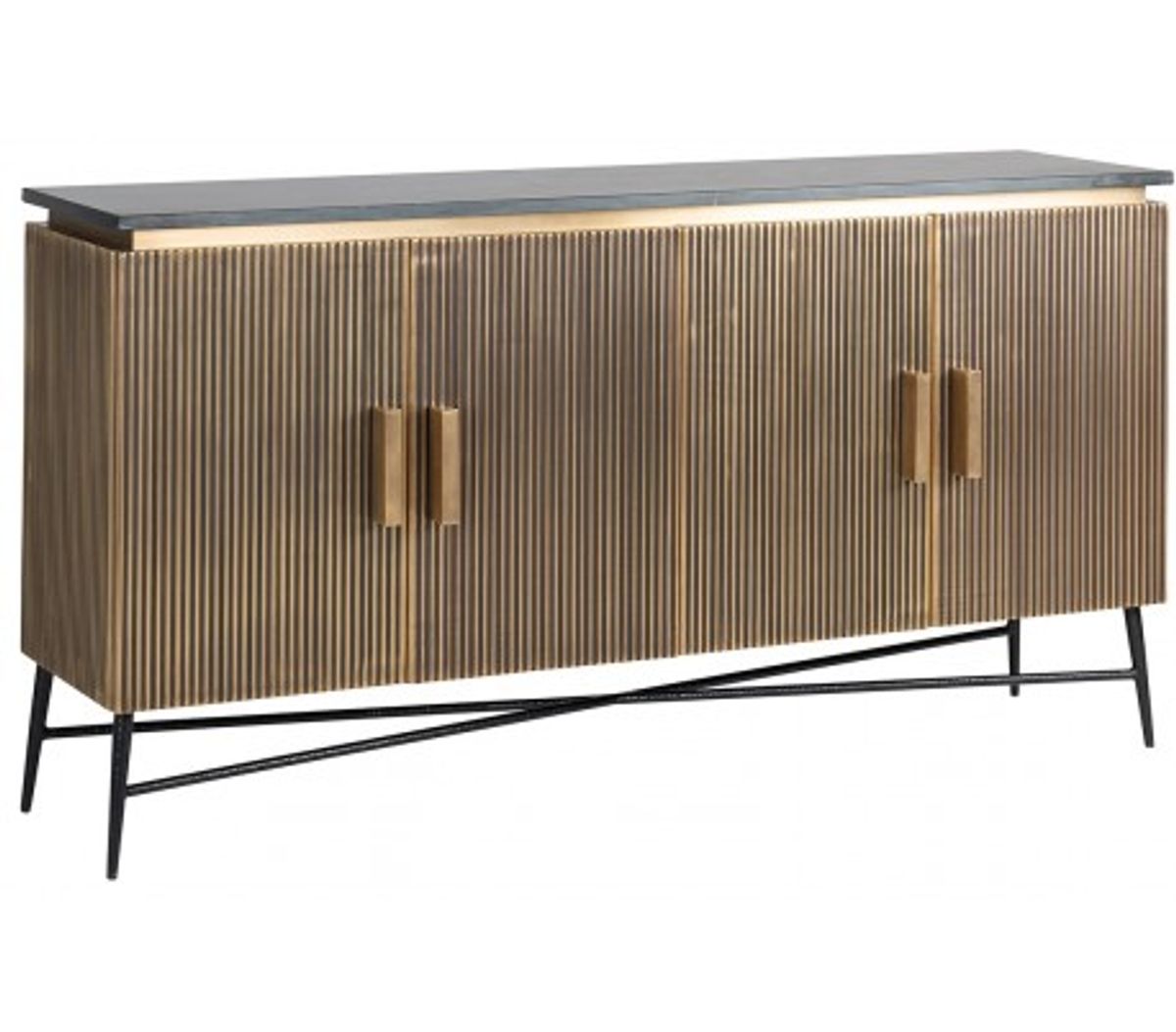 Ironville sideboard i glas og jern B160 cm - Sort/Antik messing