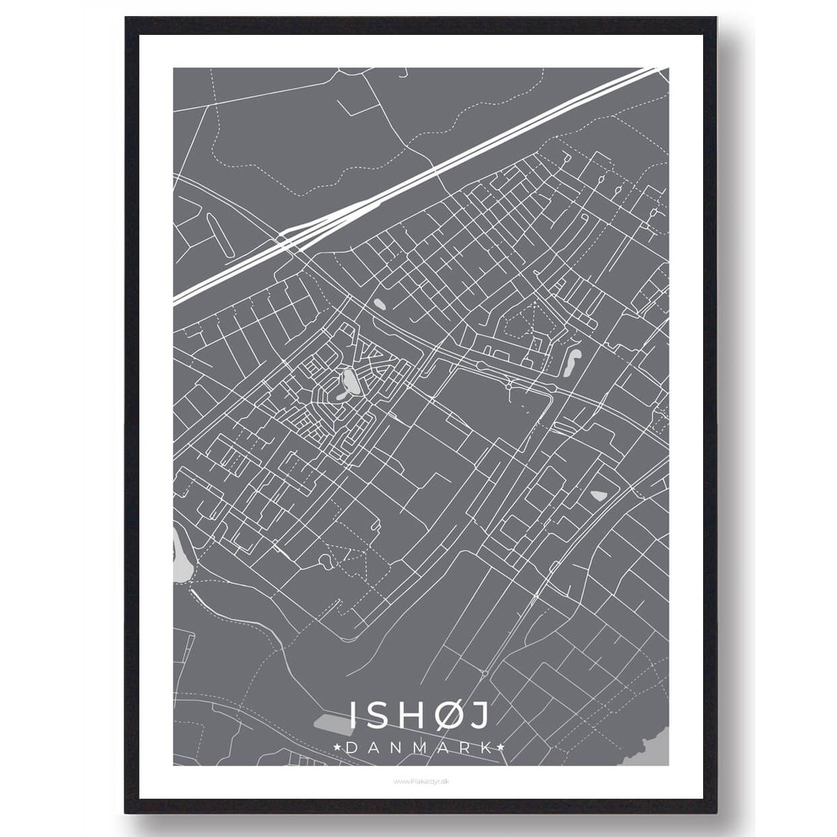 Ishøj by plakat - grå (Størrelse: M - 30x40cm)