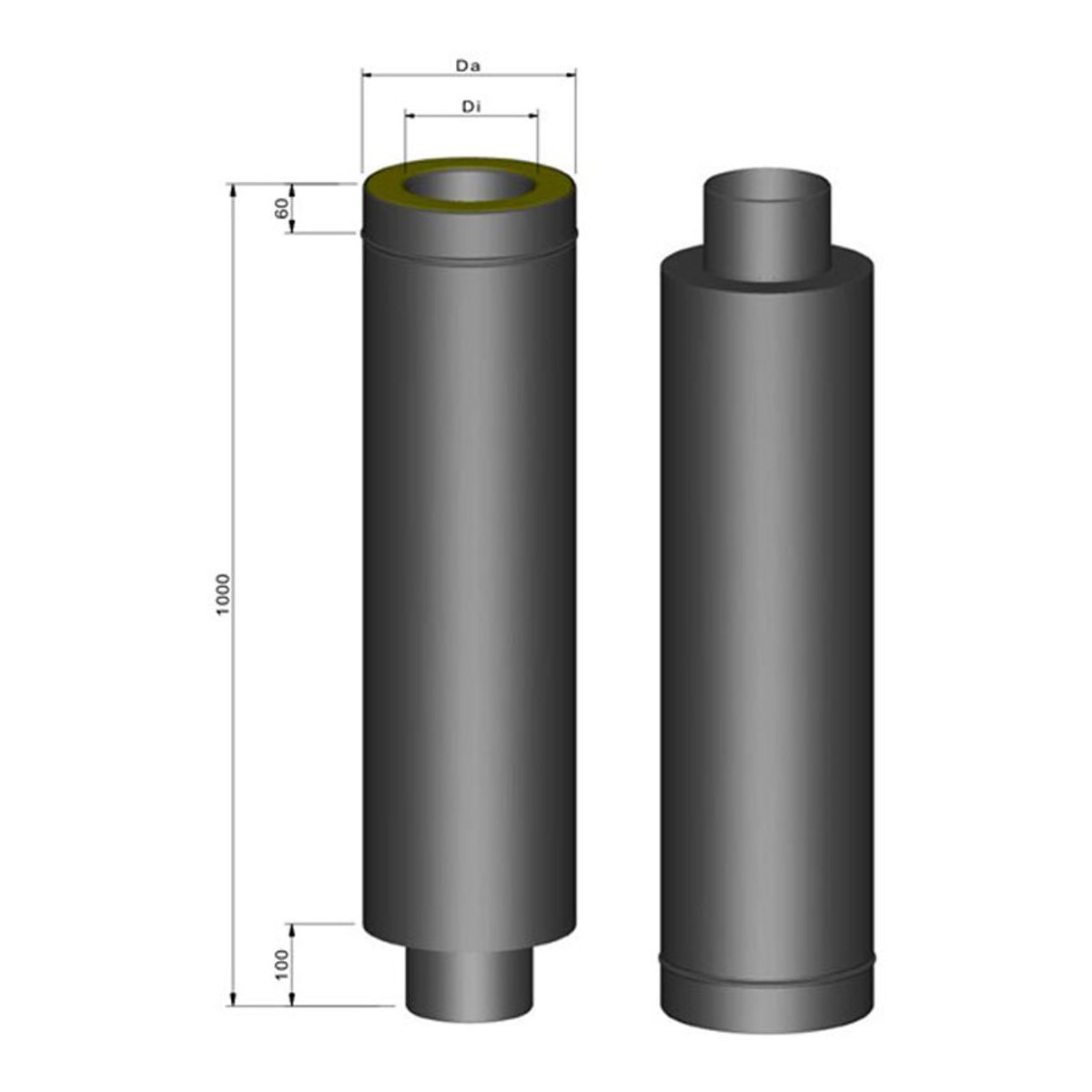 Isoleret Startsektion 400-1900 mm - 900 mm - Mørkegrå