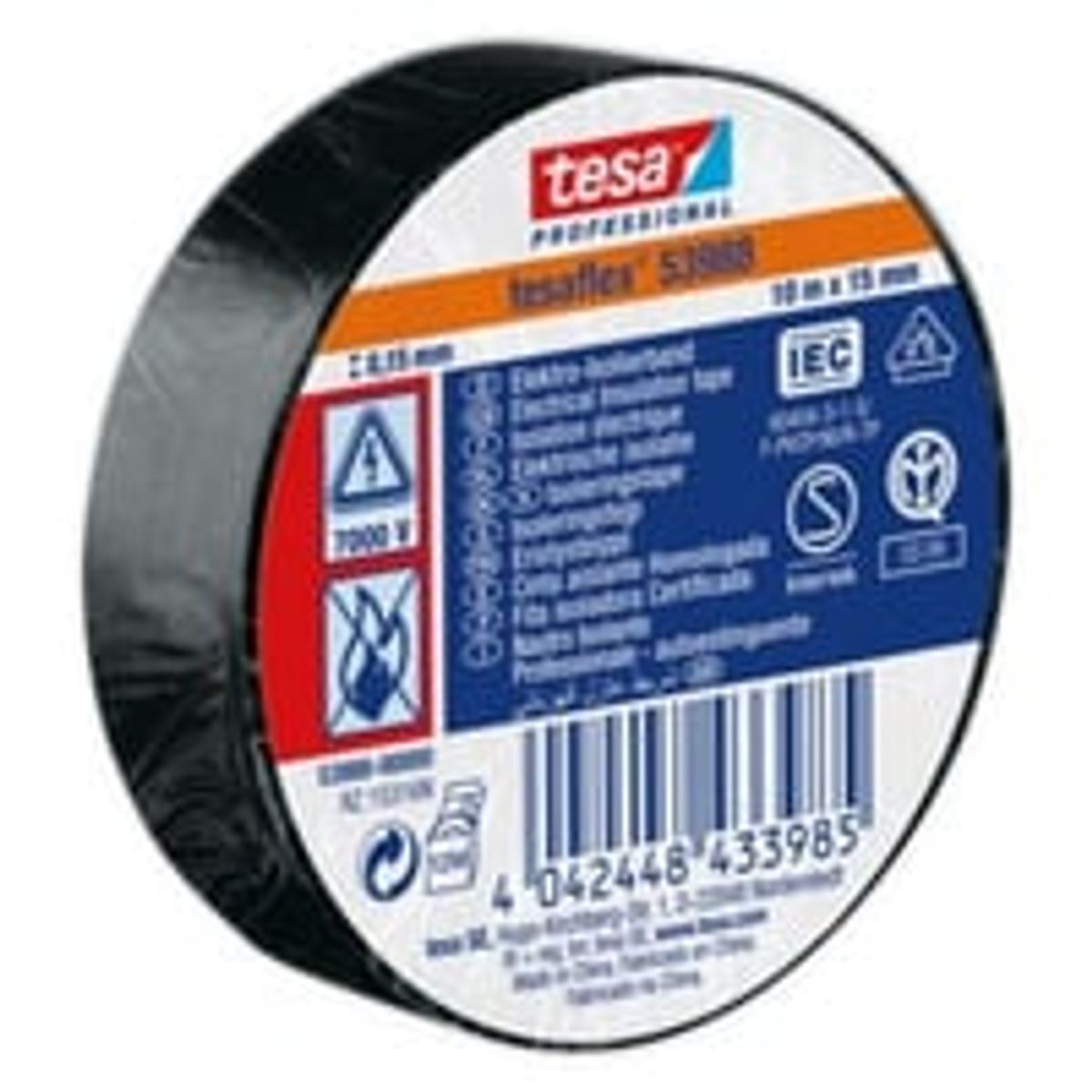 Isoleringstape, sort, 15 mm x 10 meter, PVC, Tesaflex (53988)