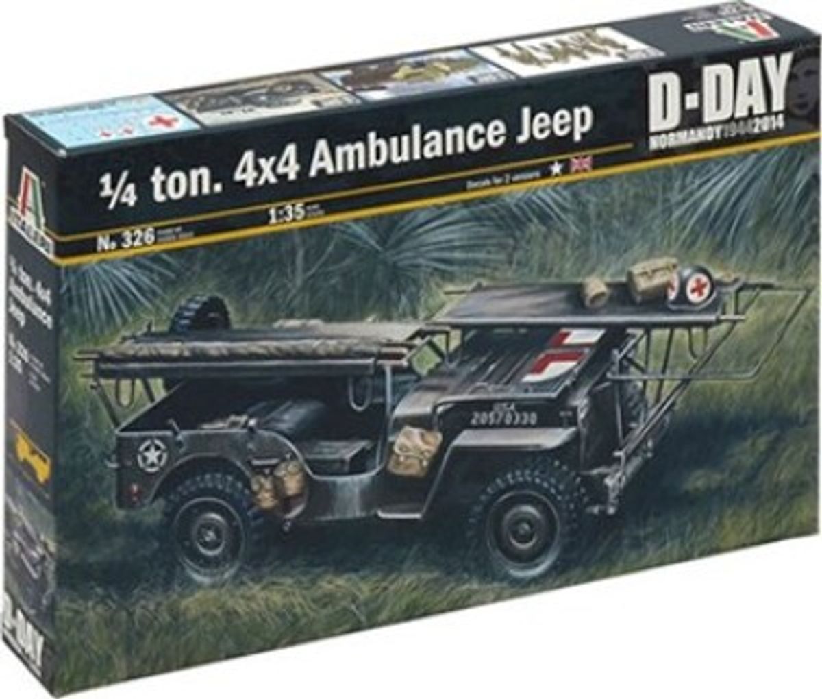 Italeri - 1/4 Ton. 4x4 Ambulance Jeep Bil Byggesæt - 1:35 - 0326s