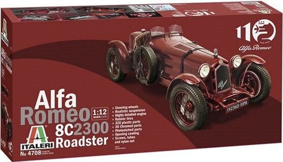 Italeri - Alfa Romeo 8c 2300 Roadster Bil Byggesæt - 1:12 - 4708