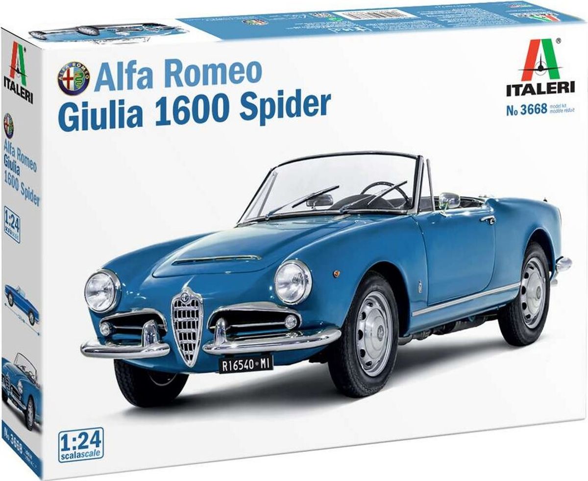 Italeri - Alfa Romeo Giulia 1600 Spider Bil Byggesæt - 1:24 - 3668s