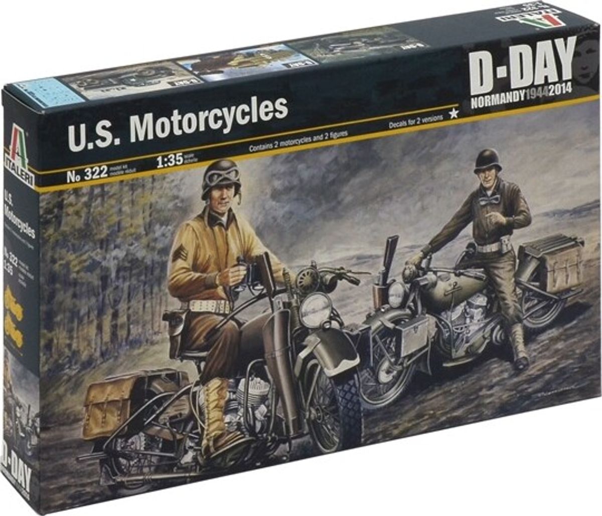 Italeri - D-day - U.s. Motorcycles Ww2 Byggesæt - 1:35 - 0322s