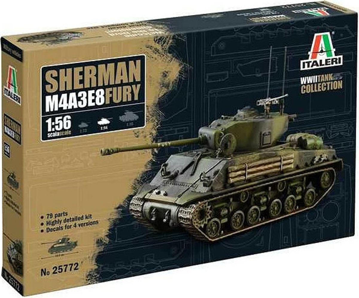 Italeri - M4a3e8 Sherman Fury Tank Byggesæt - 1:56 - 15772