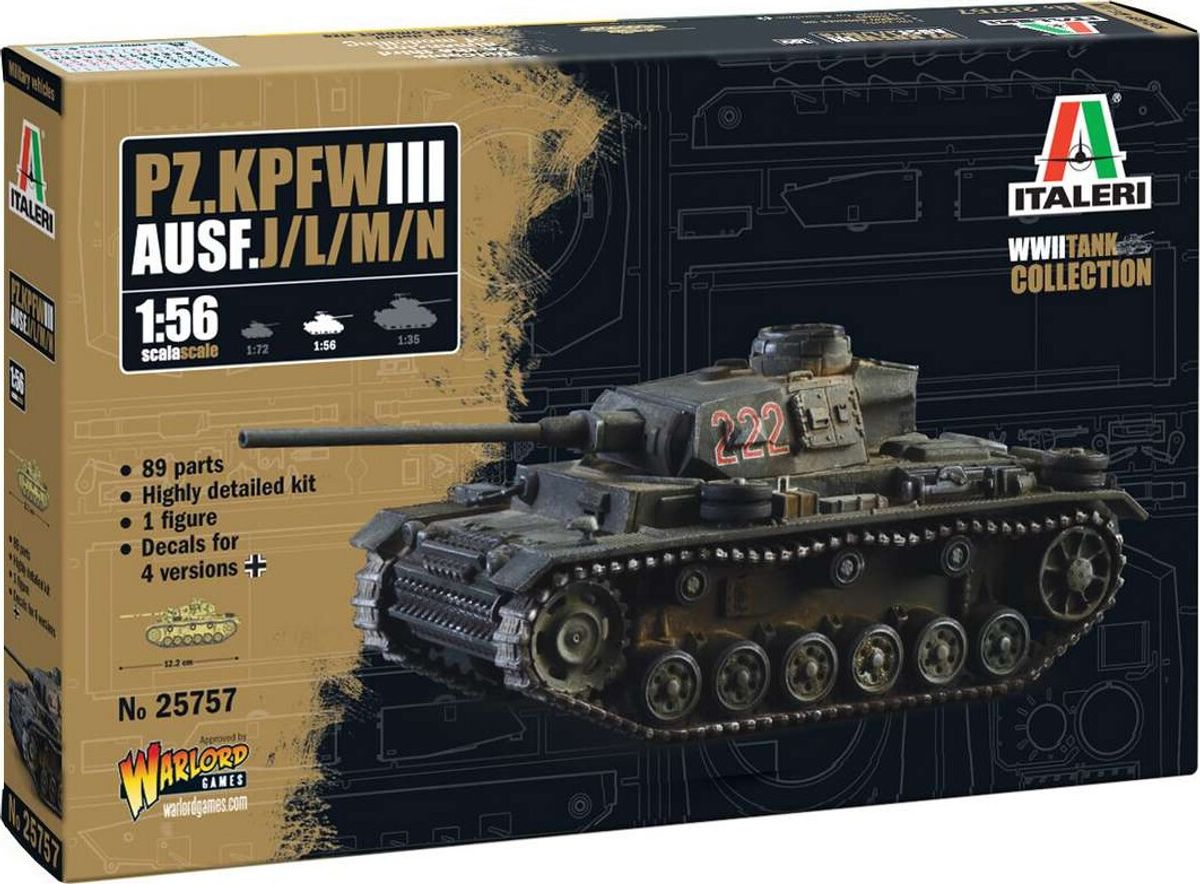 Italeri - Pz.kpfw. Iii Ausf. J/l/m/n Tank Byggesæt - 1:56 - 25757